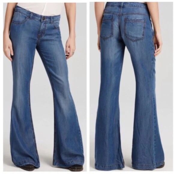 Free People Flare Jeans Tencel Denim Size 26 Mid Rise - Picture 1 of 7